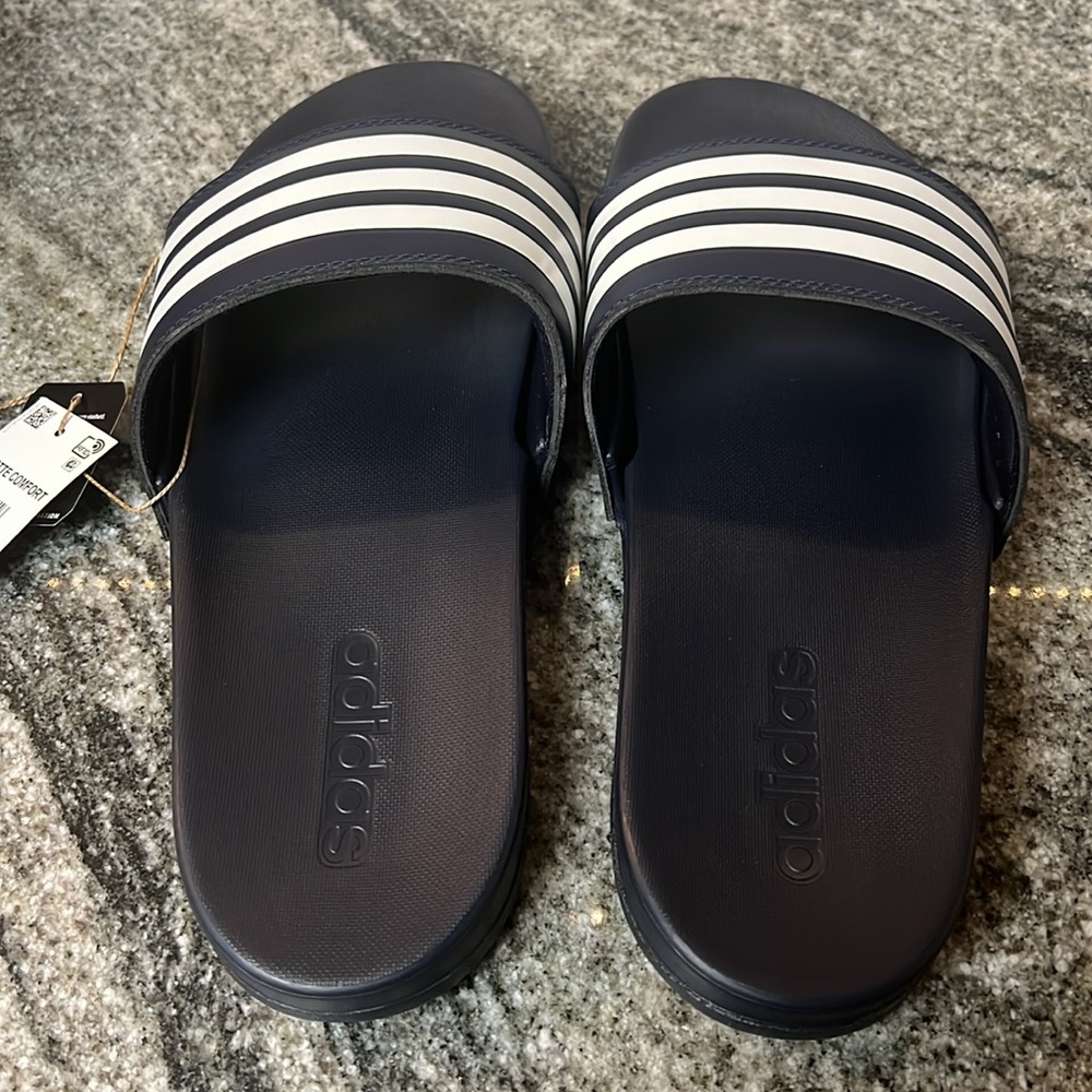 Adidas Adilette Comfort Slides Navy/White M9 or W10 - Picture 4 of 6